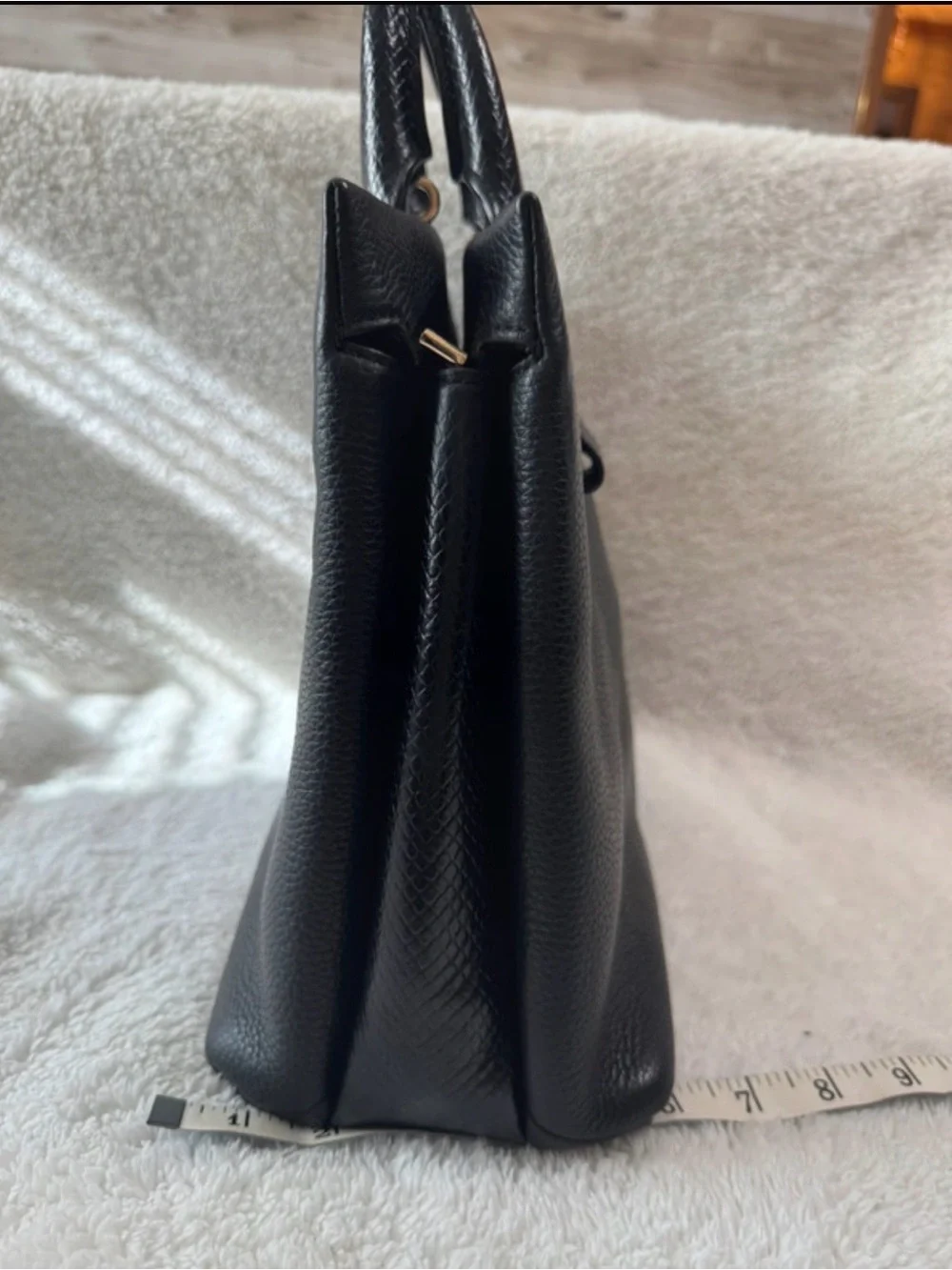 Michael Kors Black Leather Structured Satchel with Gold Accent